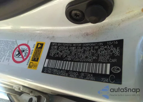 2017 Lexus Es 350 from USA, damaged, VIN JTHBK1GG6H2249980